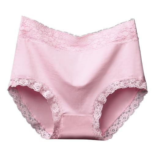 SYDUZAX Women's High Waist Knickers Lace Briefs Tummy Control Cotton Underwear Full Back Coverage Panties Soft Stretch Briefs Basic Knickers Breathable Comfy Maxi Briefs Pink
