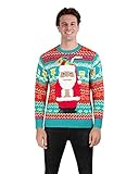Holiday Hype Men's Festive Ugly Christmas Holiday Party Pull Over Sweater, Tiki Santa Drink Pocket, X-Large