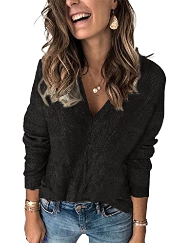 Fekoafe Women Fall Long Sleeve Sweatshirts For Outdoor Gym, Fashion Black Crochet Top For Winter Warm With V Neck Design Black Xxl #TOP29