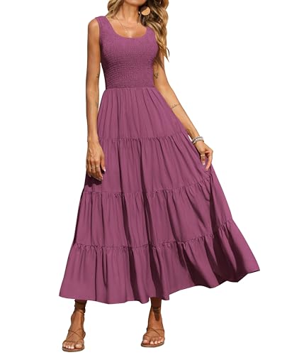 Image of PRETTYGARDEN Women's 2026 Casual Loose Plain Maxi Sundress Smocked Tank Dress Sleeveless Summer Beach Tiered Long Dresses