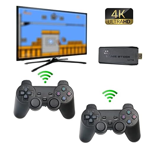 Trovono Wireless Retro Game Console,Built in 10000+ Classic Games,9 Emulators,Plug and Play Video Game Stick 4K High Definition HDMI Output for TV with Dual 2.4G Wireless Controllers