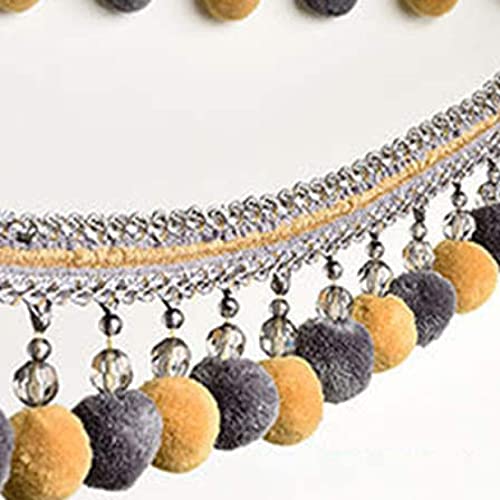 MOOIOO Tassel Trim,Tassels Sewing, 2 Meters Pom Pom Trim Braid Fringe Curtain Sewing Sofa Decor Tassel Hanging Balls Trim Pendant Edging Beaded Ribbon(Gray+Yellow)