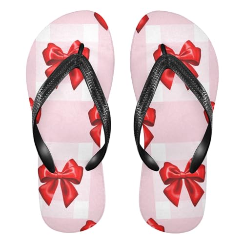 Nander Red Ribbon Bow Sandal Flip Flops of Men's & Women's,Beach Slippers Flip Flops Shower Shoes