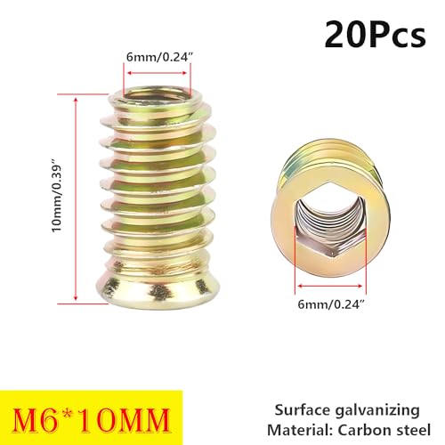 Qrity 20PCS Threaded Inserts Nuts, Hex Drive Head Nuts, Threaded Inserts for Wood Hex Socket Drive, Zinc Plated Carbon Steel - Image 2