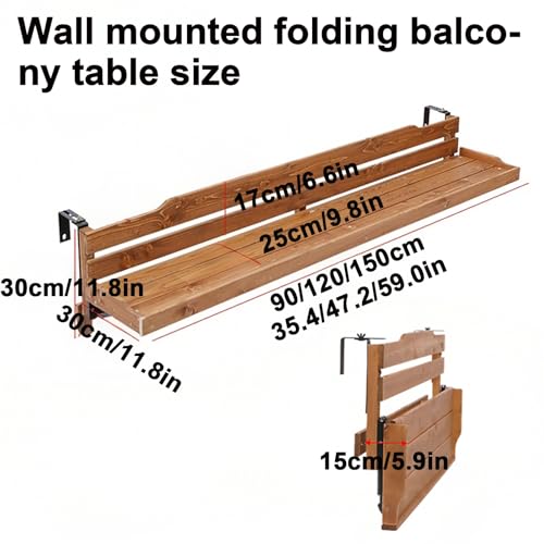 Mesa de balcón colgante de madera con barandilla ajustable y estantes 3