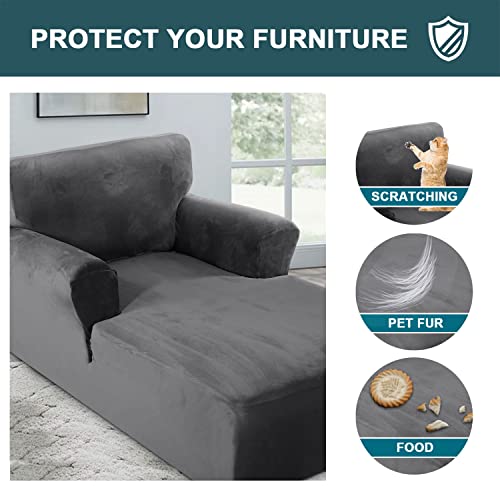 Fantasdecor Velvet Chaise Lounge Cover Stretch Chaise Chair Covers For Living Room Chaise Slipcover With Double Arm Chaise Lounge Cover For Bedroom Chaise Soft Plush Fabric Machine Washable, Grey #TOP4