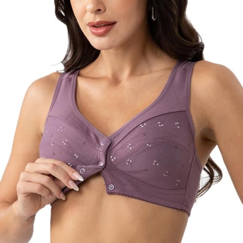 Image of Daisy Bras for Older Women Front Closure, Comfort Breathable No Underwire Daisy Bra for Seniors Purple 40
