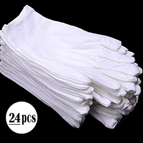 24 Pcs (12 Pair) White Cotton Gloves For Dry Hand Moisturizing Cosmetic Eczema Hand Spa And Coin Jewelry Inspection, Checking Gloves,Serving Gloves Stretchable Lining Gloves Moisturizing Gloves #TOP4