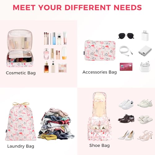 Image of BAGAIL 8 Set Packing Cubes Luggage Packing Organizers for Travel Accessories-Pink Flamingo
