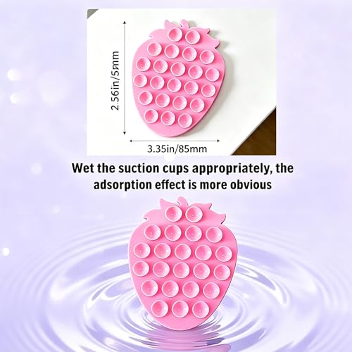 Rookii Double Sided Strawberry Silicone Suction Phone Holder Mount, Silicon Accessory for iPhone and Android,Hands-Free Mirror Shower Cute Phone Holder,TikTok Videos and Selfies (Light Pink) by Rookii - Used condition - Image 6