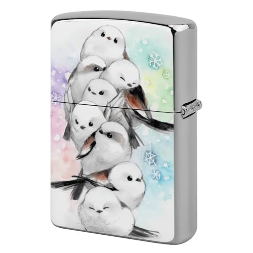 ライターケース ZIPPO/ジッポー兼用ケース シマエナガ 鳥柄 ジッポライターカバー 互換性のある 軽量 おしゃれ 両面プリント メンズ レディース 贈り物