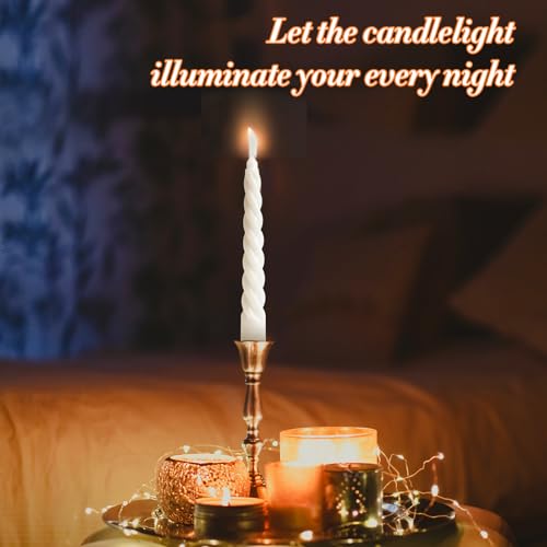 Image of KORCCI White Spiral Taper Candles 7.8 Inch 4 Pack, Dripless Smokeless Unscented Decorative Candles for Wedding, Dinner, Party, Prayer, Home Decor (Elegant White)