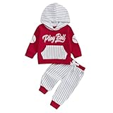 Baby Boy Winter Clothes Infant Hoodie Set Long Sleeve Fall Sweatshirts with Pants Toddler Baseball Outfit (Red baseball, 18-24 Months)