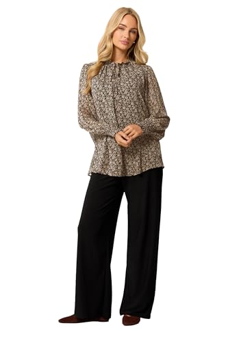 Image of M&Co Floral Tie Neck Blouse - Women's Brown