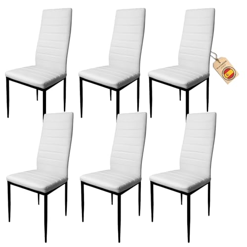 HOME DESIGN & CONFORT Pack de 6 Sillas de Comedor Tapizadas Color Blanco - Sillas Cocina Tapizadas - Sillas Comedor Pack 6 Color Blanco (White, 6)