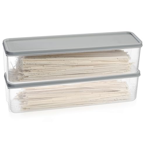 SZSIQI 2 Piezas Contenedores de Almacenamiento de Espagueti, Cajas de Almacenamiento de Espaguetis con Tapa, Herméticos Recipiente de Plástico para Pasta, Copos de Maíz, Cereales, Arroz, Azúcar