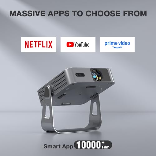 Image of [Officially-Licensed App & Auto Focus]Light Silver Smart Mini Projector with WiFi and Bluetooth, XuanPad 4K Support Movie Projector, Portable Native 1080P Outdoor Projector with 360 Stand