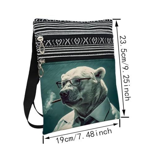 Smoking Polar Bear Messenger Bag Small Ethnic Pattern Printed Adjustable Strap Crossbody Zipper Bag Smoking Polar Bear Phone Bag Wallet Cute Shoulder Handbag for Women2