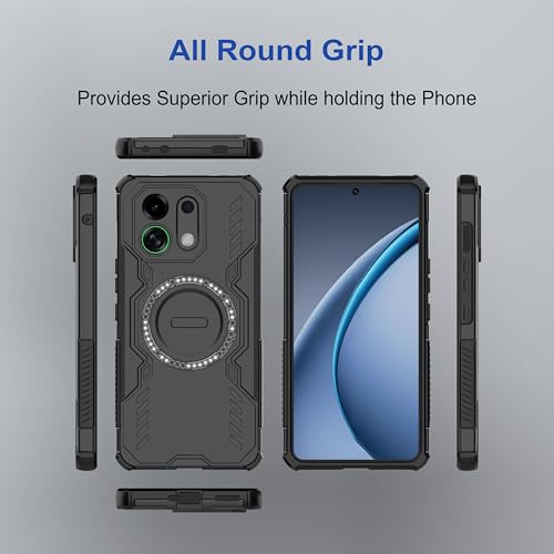 Image of amazon basics Back Case Cover for Oppo K13 Turbo 5G | Magnetic Case with Built-in Metal Ring | Supports MagSafe Charger, Wallet & Car Mount | Shockproof Hybrid PC + TPU | Black
