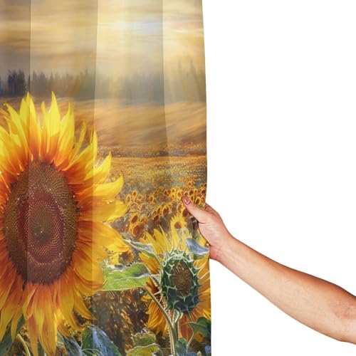Rideau de douche imperméable anti-moisissure à motif tournesol avec 12 crochets inclus