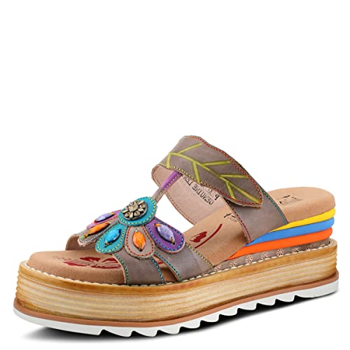 L'ARTISTE PEACOCK SLIDE SANDALS