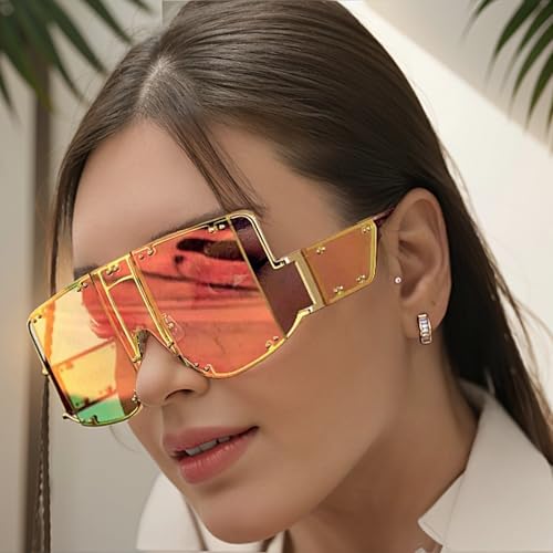Image of COTIA /Fashion Square Sunglasses Women New Oversized Mirror Men Shades Glasses Luxury Brand Metal Rivet Fashion Female Eyewear