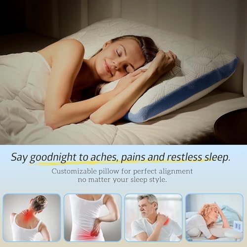 BETU Cooling Pillows Queen Size Set of 2, Shredded Memory Foam Cool Pillows for Hot Sleepers, Adjustable Firm Soft Support Bed Pillows Perfect for Back Neck Pain and Side Sleeping with Cover, Blue by BETU - Image 4