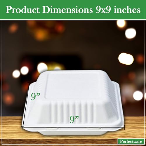 Perfectware PW3COMPTBAGASSE-25CT 100% Compostable 3 Comp Take Out Food Containers 9X9". 25 Containers thumb #1