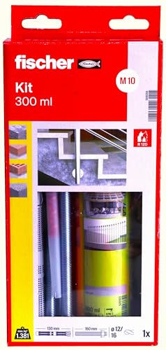 fischer - Kit de scellement FIS HT II avec accessoires - 1 cartouche de scellement 300 ml, 2 embouts, 6 tiges filetées M10x160, 6 écrous, 6 rondelles, 6 tamis 16x130