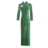 BANLUX Cocktailkleider Für Damen - Samt Qipao Abendkleider Grün Seide Cheongsam Kleid Druck Großformat Cheongsams Chinesisches Traditionelles Orientalisches Langes Kleid, Wie Gezeigt, XL