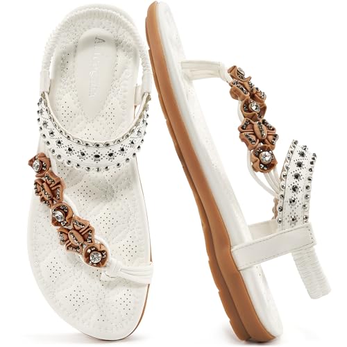 Image of Alicegana Womens Sandals Dressy Flats: Bohemian Summer Comfortable Split Toe Shoes Walking Vacation Gladiator 2026