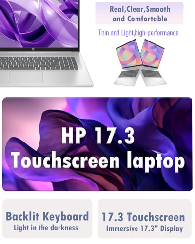 Image of HP 17.3 Touchscreen Laptop Computer, 17.3 inch 250 nits Anti-Glare Display, Ryzen 5 7430U(UP to 4.3GHz), Backlit Keyboard, 16GB RAM+512GB SSD, Windows 11 Pro, Fast Charge, AI Copilot Key