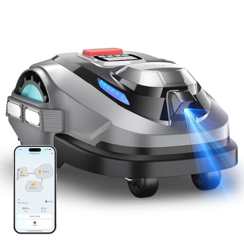 YARDCARE N1600PRO Robot Tondeuse sans Fil Périphérique,Max.1600 m²,RTK+ Vision Tondeuse Robot Gazon,Coupe en U,Gestion intuitive des Zones,Coupe des Bordures, IA cartographie Automatique