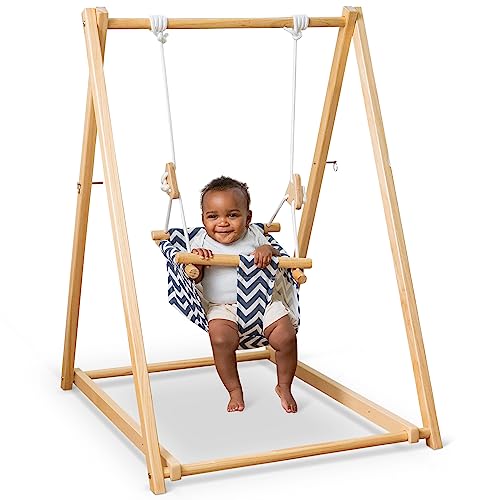 Image of Avenlur Spruce Baby and Toddler Swing with Stand - Foldable Baby Swing - with Seat Belt and Padded Pillow - Free Standing Toddler Swing for Children 6 Months to 3 Years - Montessori and Waldorf Style