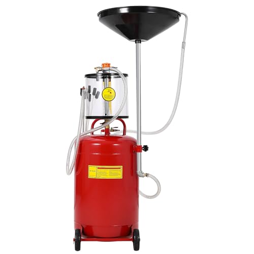 20 gal Waste Oil Drain Tank, Air Operated Portable Drainer With Adjustable Funnel and Measuring Cup, Fluid Fuel Transfer Drainage With Wheels, Oil Cha