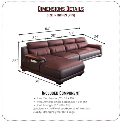 Image of Homax. Poppins Solid Sal Wood Italian Luxury High-End Villa Living Room L-Shape Sectional Modular Sofa Set in Leatherette Orientation RHS - Dark Grey