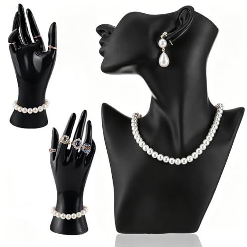 3 Pcs Jewelry Mannequin Display Set, Black Resin Jewelry Bust