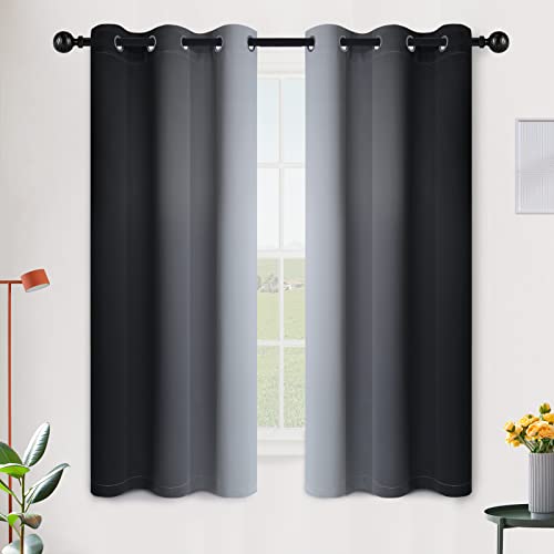 Image of SimpleHome Ombre Black to Grey White Curtains for Living Room 42Wx63L | Room Darkening Curtains for Bedroom,Gradient Light Blocking Curtain,Thermal Insulated Grommet Window Drapes,2 Panels,63 Inch