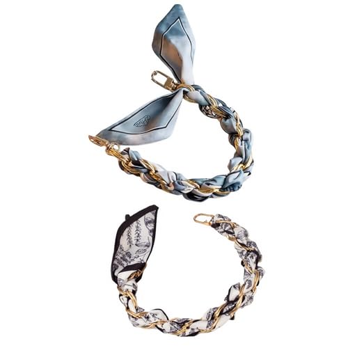 Image of 2 Pcs Scarves Design Metal Phone Chain Purse Extender Chain Bag Charms for Handbags Creative Silk Scarf Braided Bag Decoration for Women