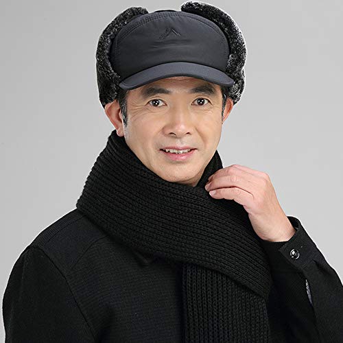 Van Caro Men's Faux Fur Earflap Winter Hat Warm Baseball Cap Hunting Hat,Black