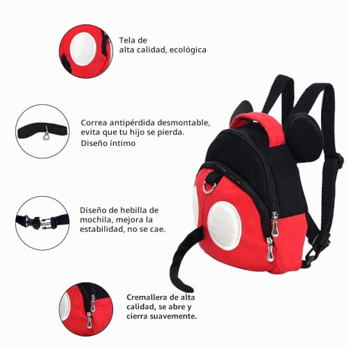 Miniatura 3 de Yimidear Bebé Arnés Anti-Perdido, Algodón Purificado Mochila Para Niñoritos Con Correa De Seguridad Rojo Con Mochila