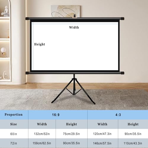 Pantalla de proyección portátil plegable con soporte, 72" 16:9, material de fibra de vidrio grueso con borde negro para mejor contraste miniatura 6