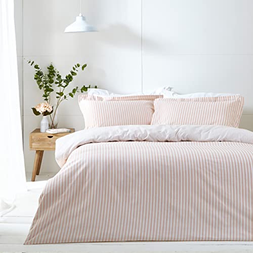 furn. Yard Hebden 100% Cotton Stripe Duvet Cover Set - Reversible Striped Bedding (Blush, King) - Image 2