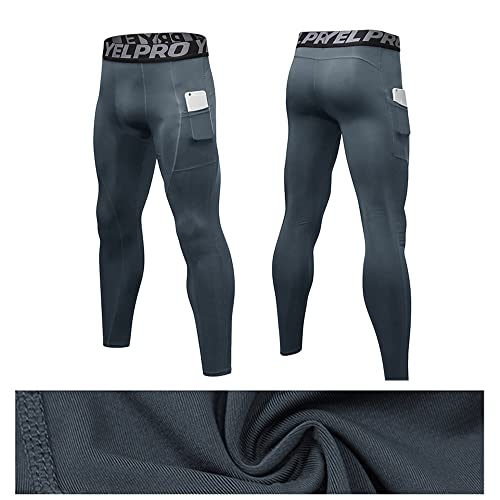 Eargfm Men's Athletic Leggings Workout Compression Pants With Pockets Cool Dry Baselayer Active Tights For Cycling Running #TOP2