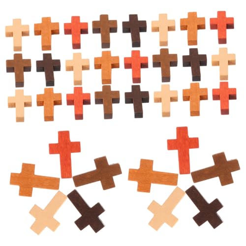 [SEWACC] 50個 木製の十字架 ぶら下げジュエリーチャーム クロスジュエリー 小さな十字架 ジュエリー製作用クロスチャーム 十字型の 装飾用のクロス クロス装飾 diy用品