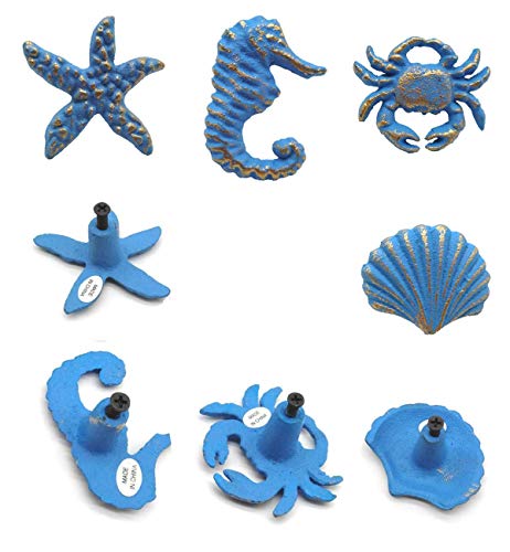 Dpowerful Retro Cast Iron Drawer Pulls Handles For Dresser Cupboard Wardrobe Cabinet Kitchen Drawer Handle Beach Ocean Theme Sea Horse Starfish Seashell And Crab Knobs 4 Pack (Blue) #TOP6