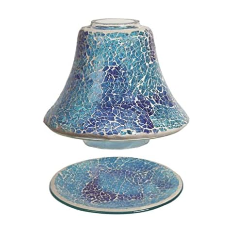 Aroma Accessories Azure Crackle Candle Shade & Tray, Blue Cover