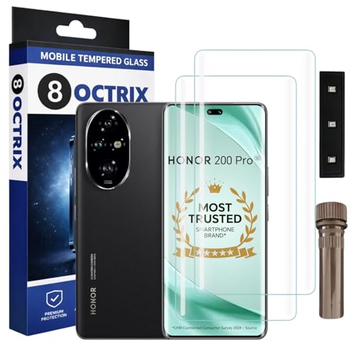 Image of Curved UV Tempered Glass Screen Protector for Honor 200 Pro | Transparent | Pack of 2 | Full Screen Coverage with UV Installation Kit