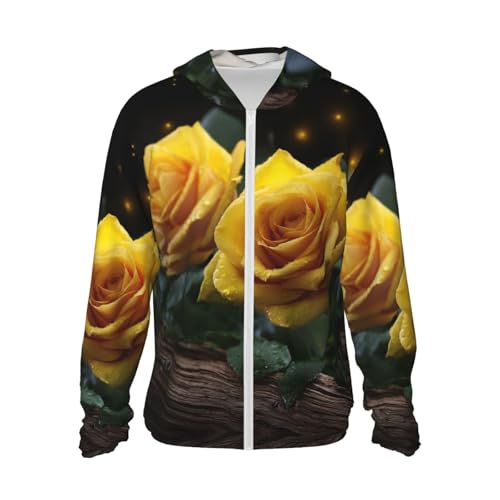 UPF 50+ Sun Protection Hoodie Rash Guard Long Sleeve Sun Shirt Beautiful yellow roses UV Shirt Full Zip Jacket
