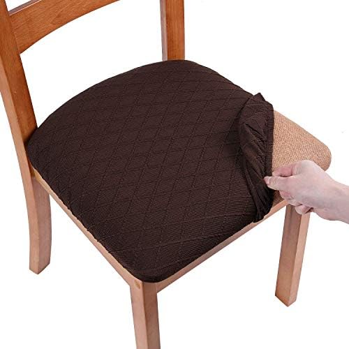 smiry Stretch Chair Seat Covers for Dining Room, Beige 4PC Jacquard Dining Chair Seat Cushion Protectors Chair Slipcovers